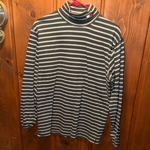 Tommy Hilfiger Green and Gray Striped Turtleneck Sweater